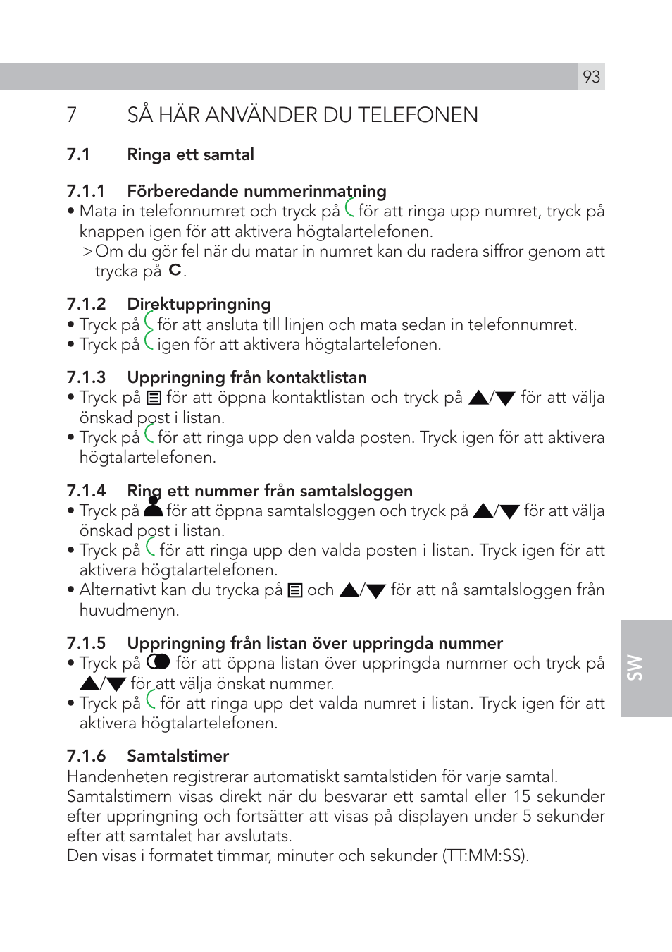 7så här använder du telefonen | AEG Voxtel S100 User Manual | Page 93 / 198