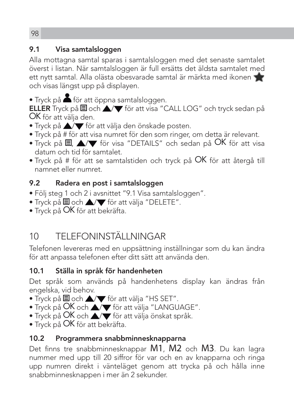 10 telefoninställningar | AEG Voxtel S100 User Manual | Page 98 / 198