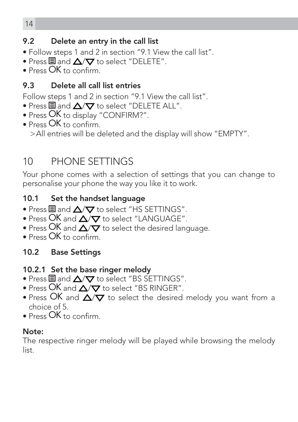 10 phone settings | AEG Voxtel D100 User Manual | Page 14 / 38