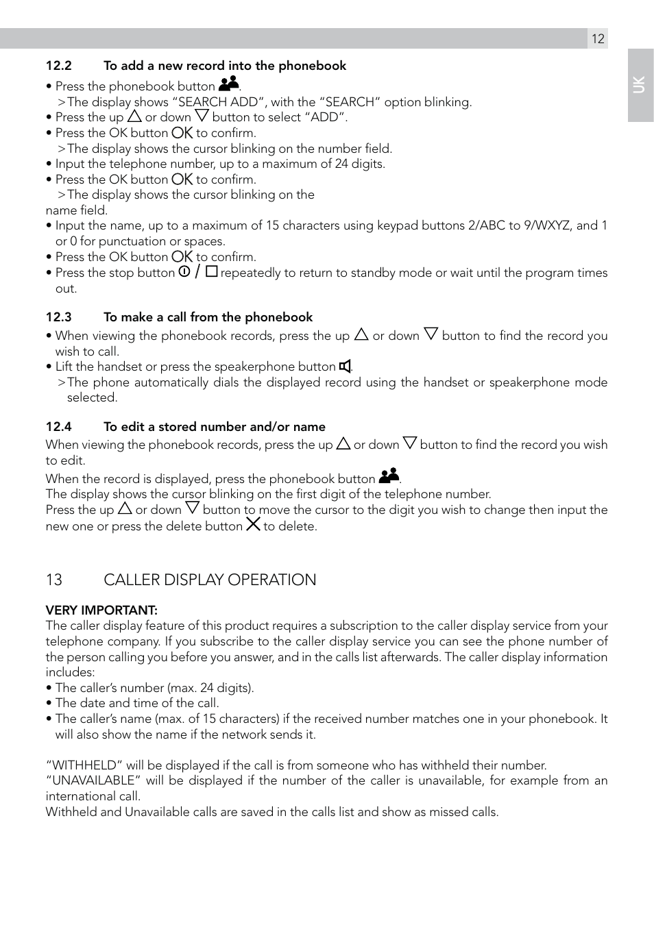 13 caller display operation | AEG Voxtel C115 User Manual | Page 13 / 22