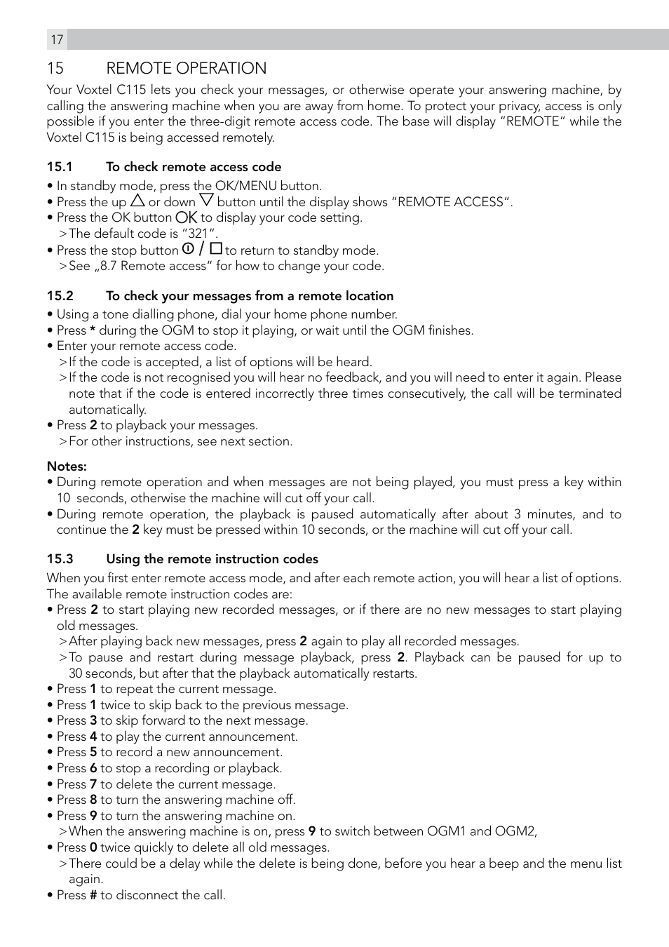 15 remote operation | AEG Voxtel C115 User Manual | Page 18 / 22