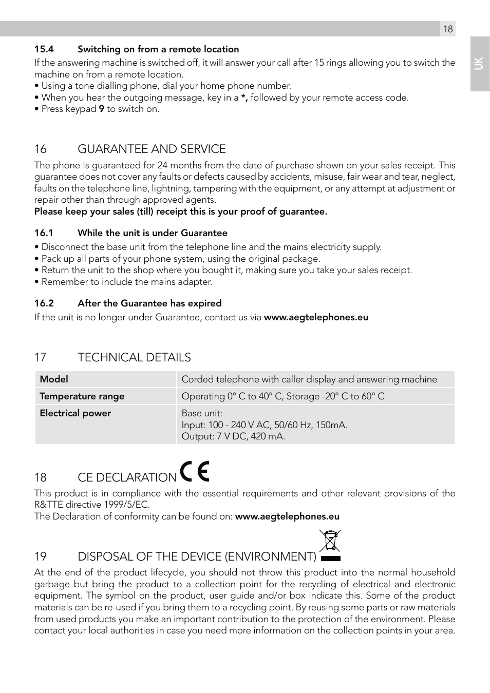 AEG Voxtel C115 User Manual | Page 19 / 22