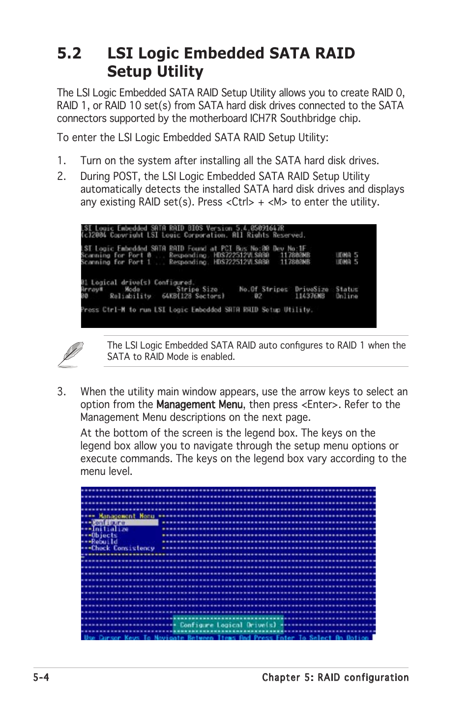 2 lsi logic embedded sata raid setup utility | Asus Motherboard P5MT-S User Manual | Page 104 / 176