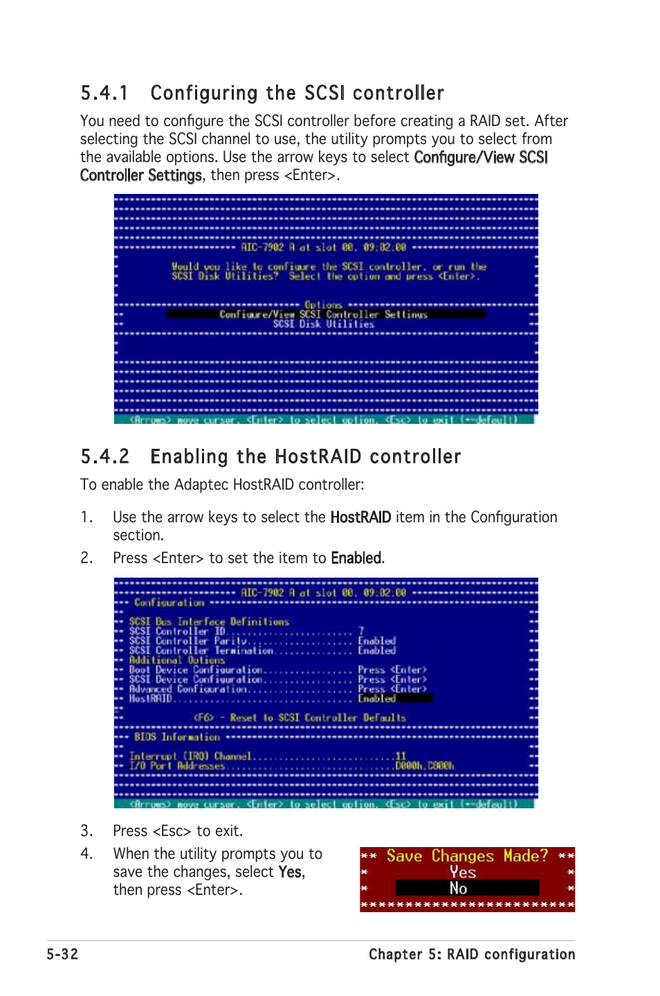 1 configuring the scsi controller, 2 enabling the hostraid controller | Asus Motherboard P5MT-S User Manual | Page 132 / 176