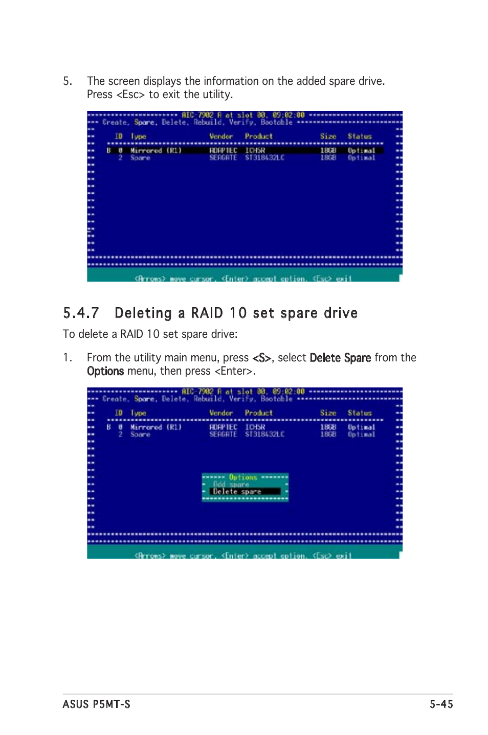 7 deleting a raid 10 set spare drive | Asus Motherboard P5MT-S User Manual | Page 145 / 176