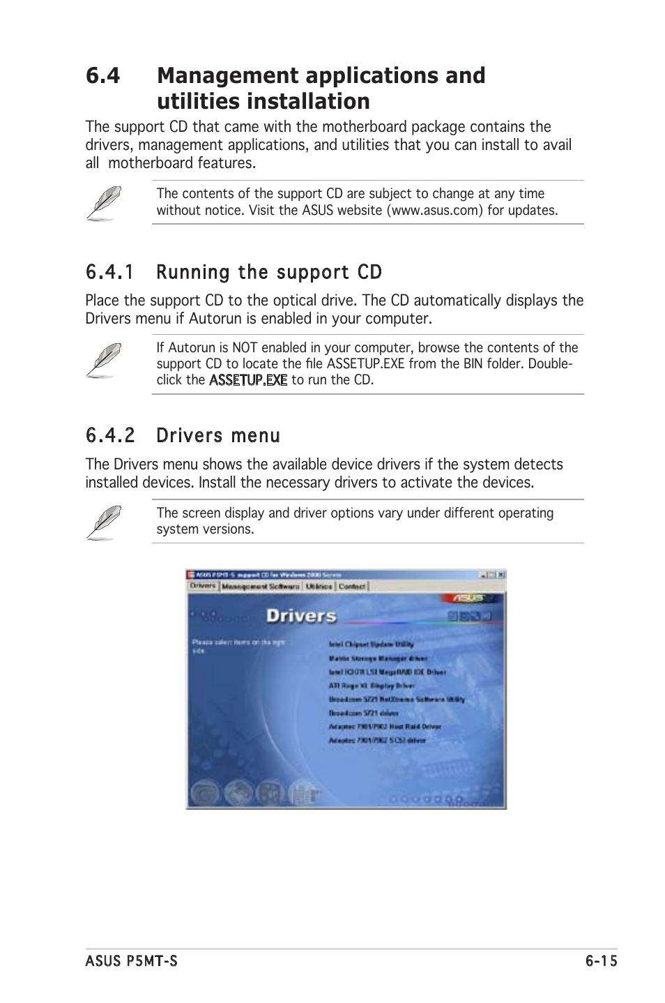 1 running the support cd, 2 drivers menu | Asus Motherboard P5MT-S User Manual | Page 169 / 176