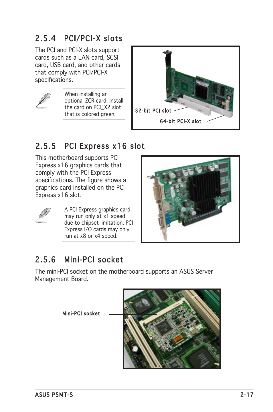 5 pci express x16 slot, 4 pci/pci-x slots, 6 mini-pci socket | Asus Motherboard P5MT-S User Manual | Page 37 / 176