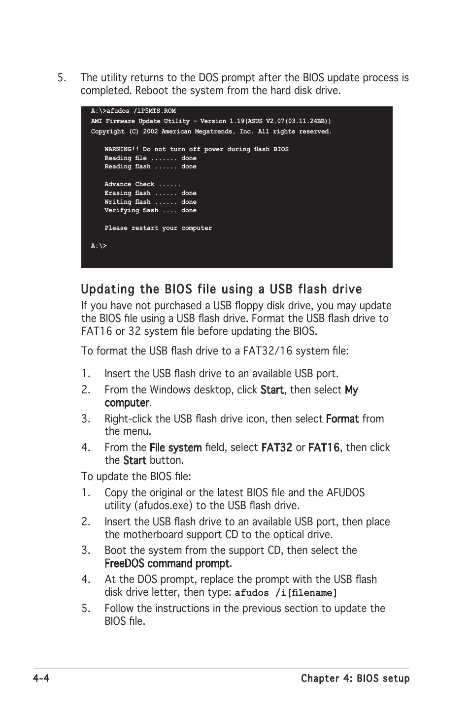 Updating the bios file using a usb flash drive | Asus Motherboard P5MT-S User Manual | Page 62 / 176