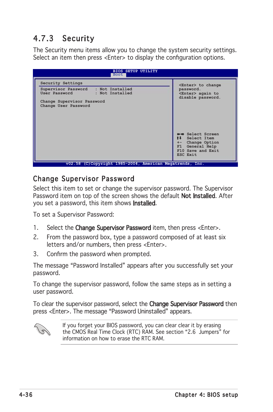 3 security, Change supervisor password | Asus Motherboard P5MT-S User Manual | Page 94 / 176