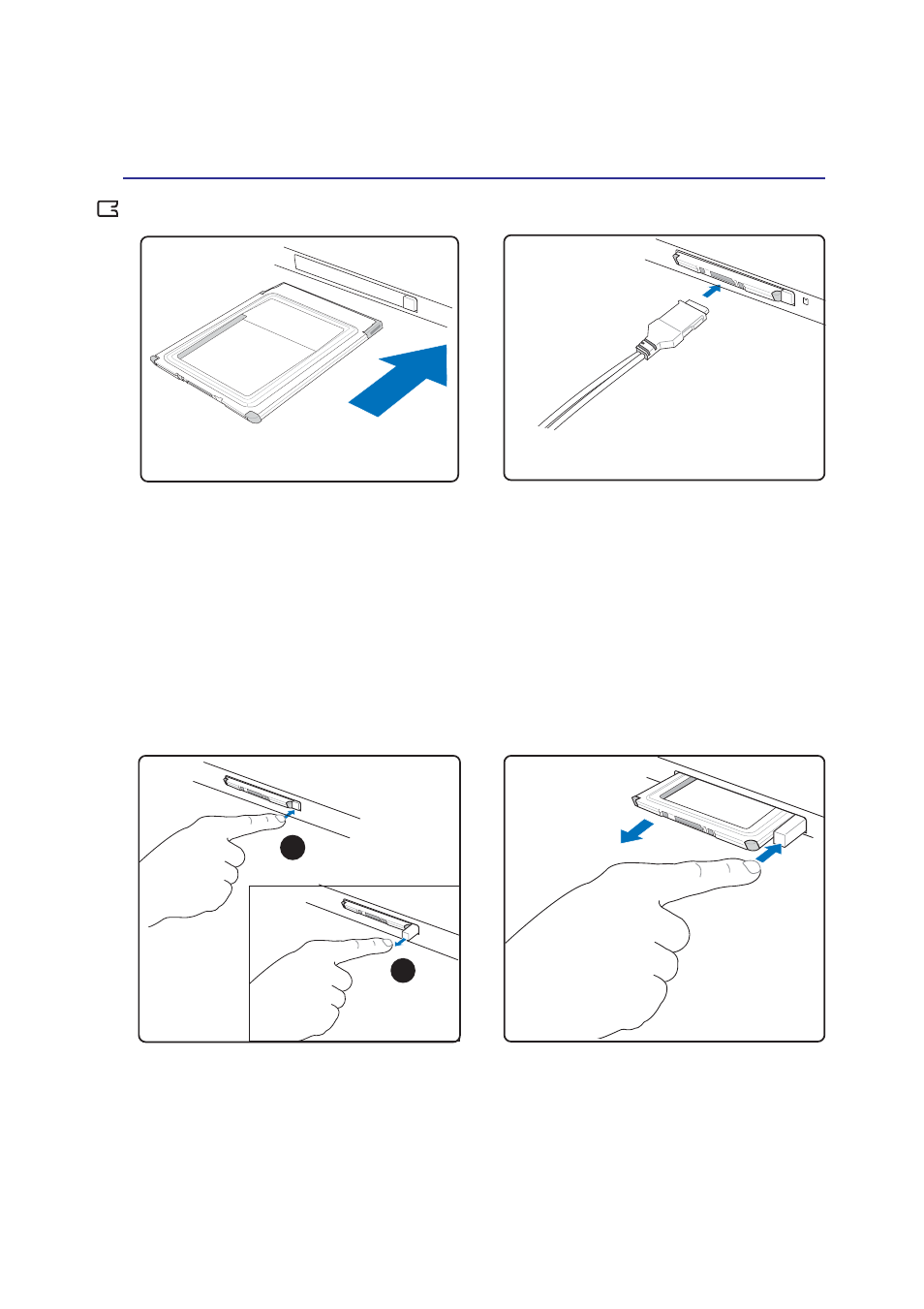 Inserting a pc card (pcmcia), Removing a pc card (pcmcia) | Asus E2224 User Manual | Page 41 / 72