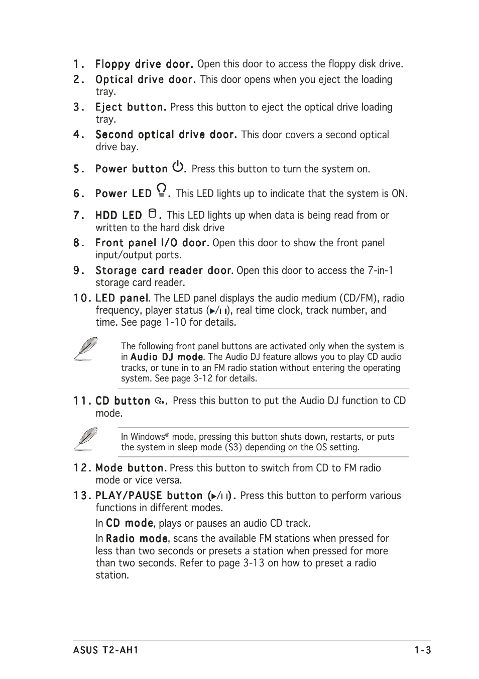 Asus Terminator 2 Barebone System T2-AH1 User Manual | Page 13 / 122