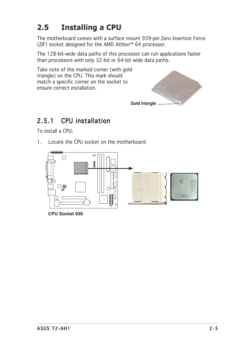 5 installing a cpu | Asus Terminator 2 Barebone System T2-AH1 User Manual | Page 25 / 122