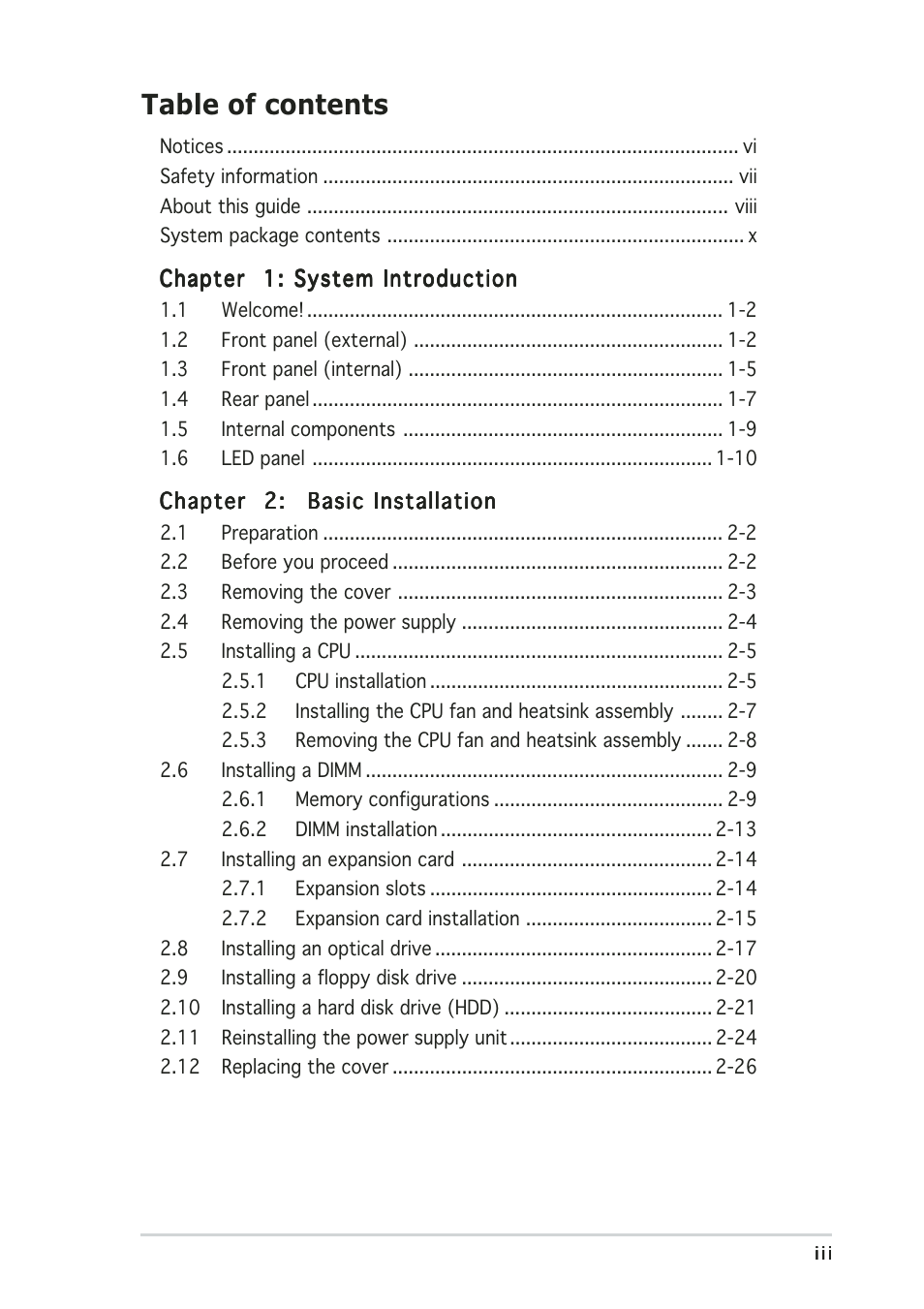 Asus Terminator 2 Barebone System T2-AH1 User Manual | Page 3 / 122