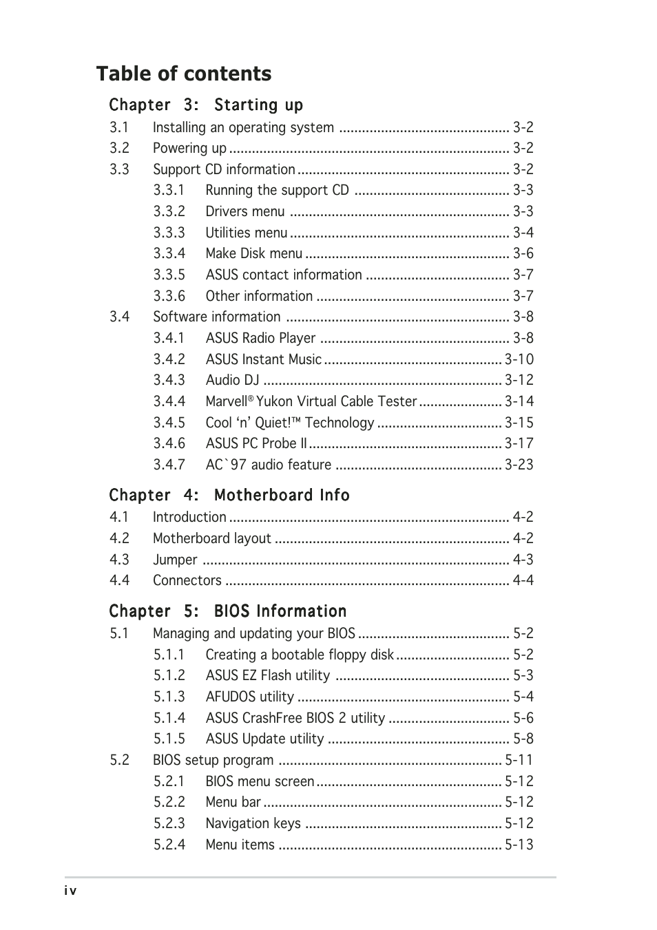 Asus Terminator 2 Barebone System T2-AH1 User Manual | Page 4 / 122