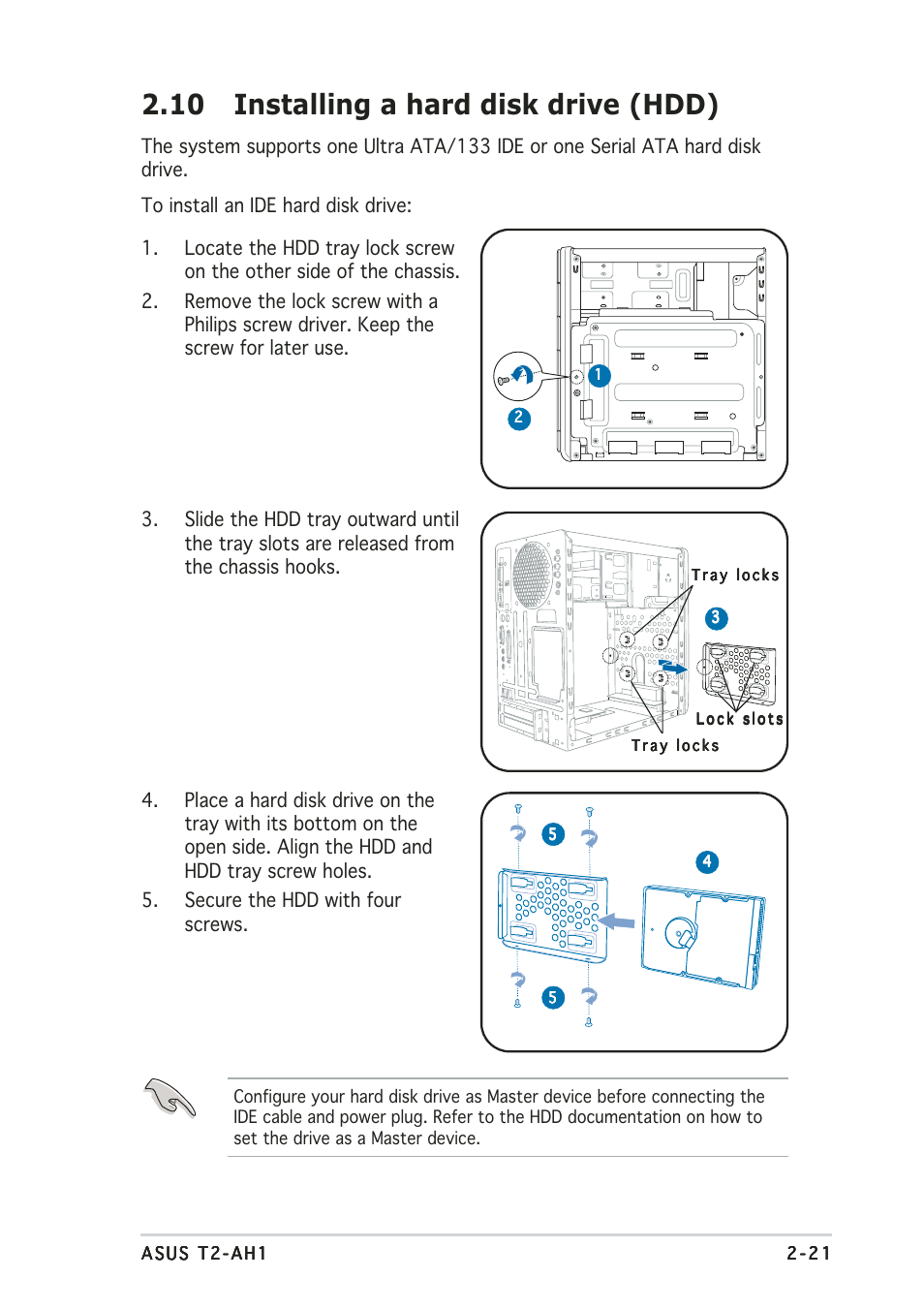 10 installing a hard disk drive (hdd) | Asus Terminator 2 Barebone System T2-AH1 User Manual | Page 41 / 122