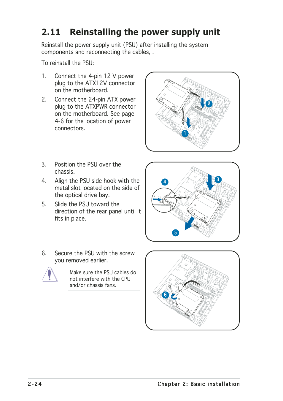 11 reinstalling the power supply unit | Asus Terminator 2 Barebone System T2-AH1 User Manual | Page 44 / 122