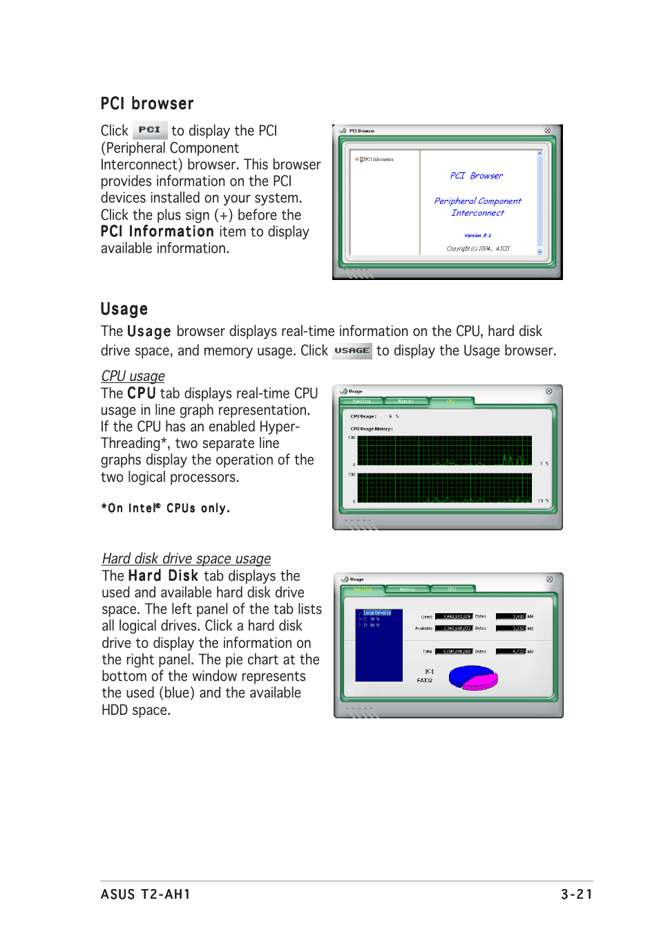 Pci browser, Usage | Asus Terminator 2 Barebone System T2-AH1 User Manual | Page 67 / 122