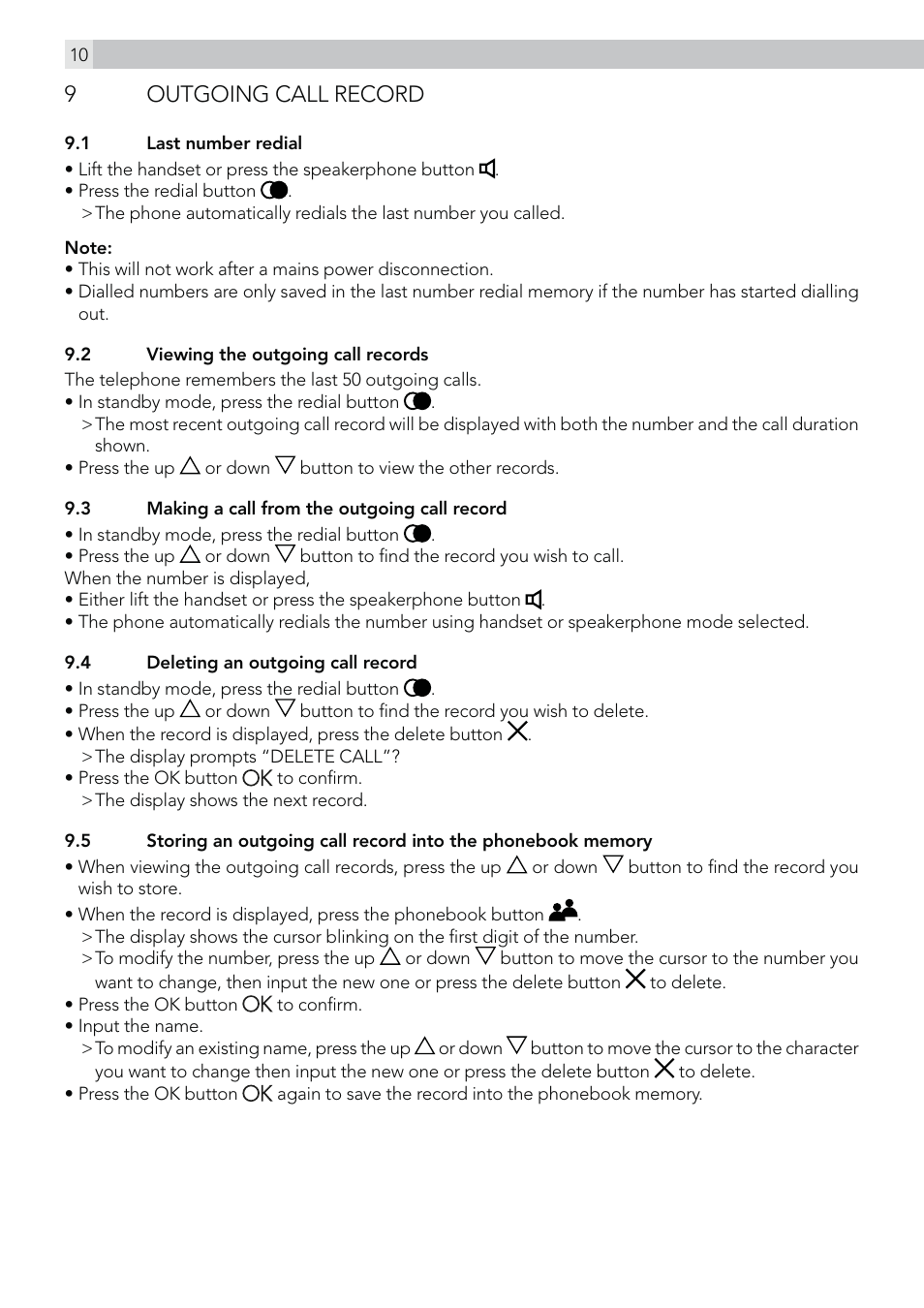 9outgoing call record | AEG Style 15 User Manual | Page 10 / 20
