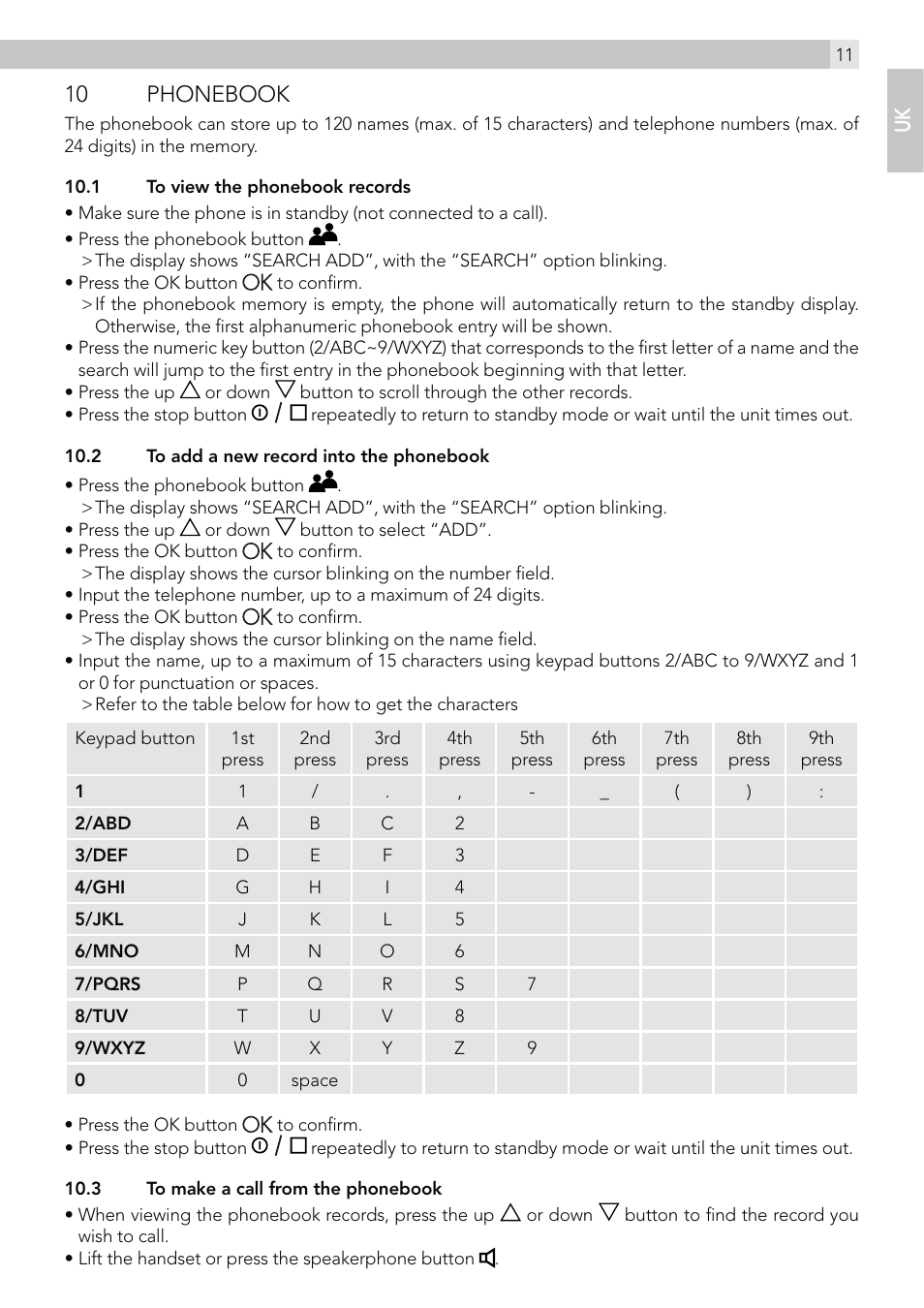 10 phonebook | AEG Style 15 User Manual | Page 11 / 20