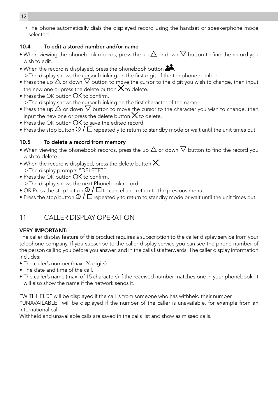 11 caller display operation | AEG Style 15 User Manual | Page 12 / 20