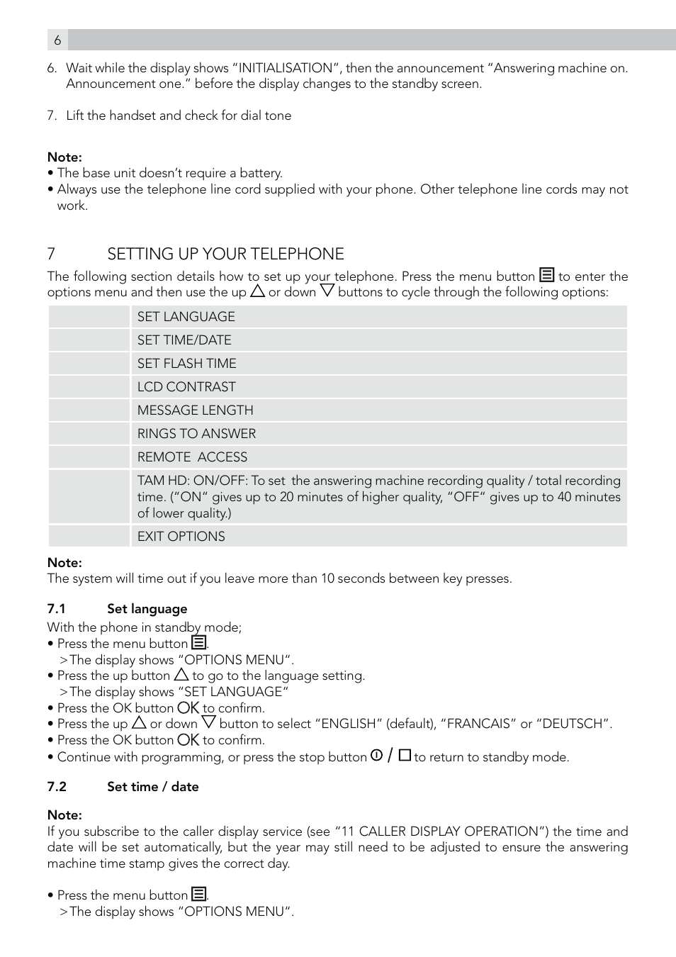 7setting up your telephone | AEG Style 15 User Manual | Page 6 / 20