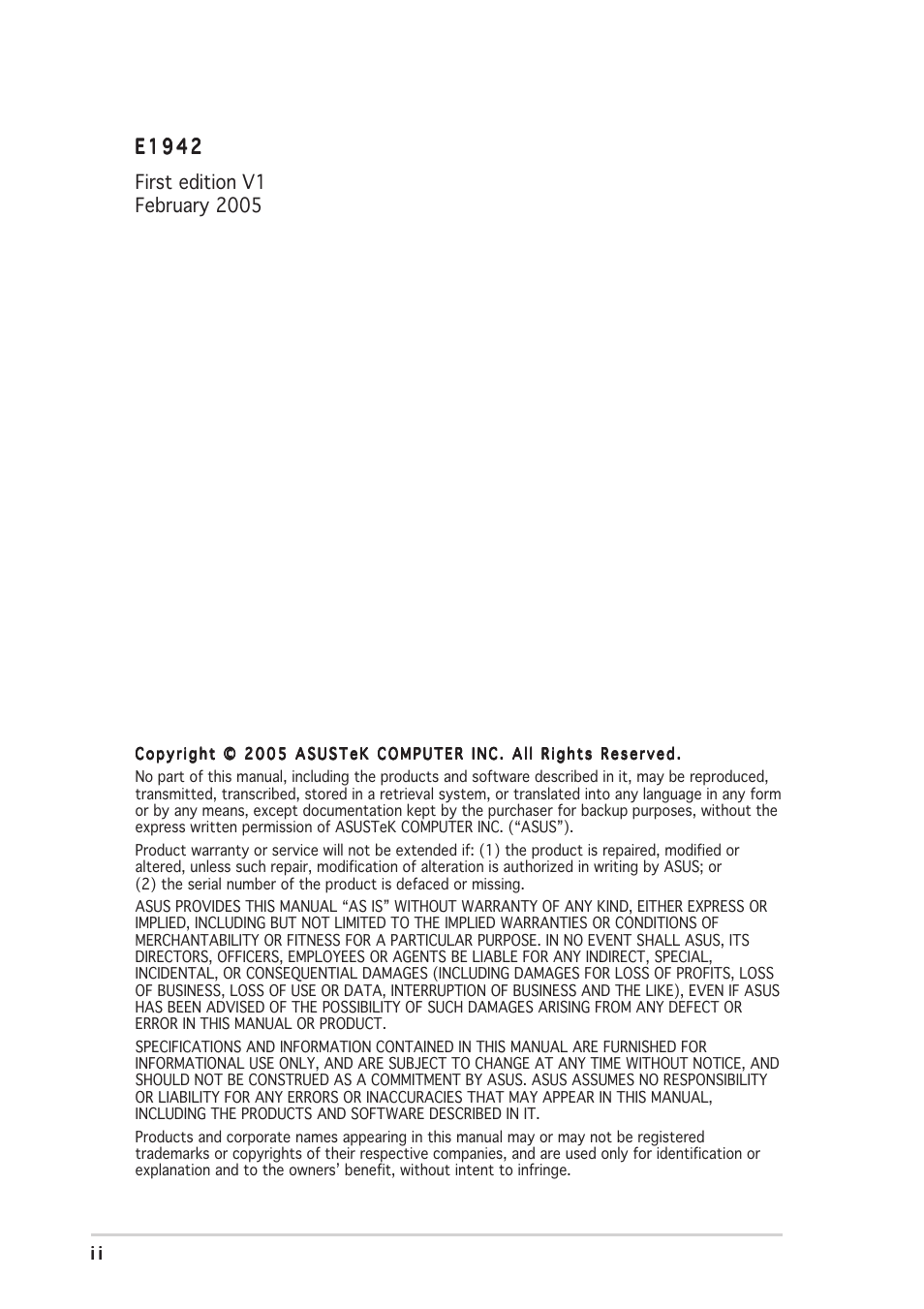 Asus A7V400-MX SE User Manual | Page 2 / 72