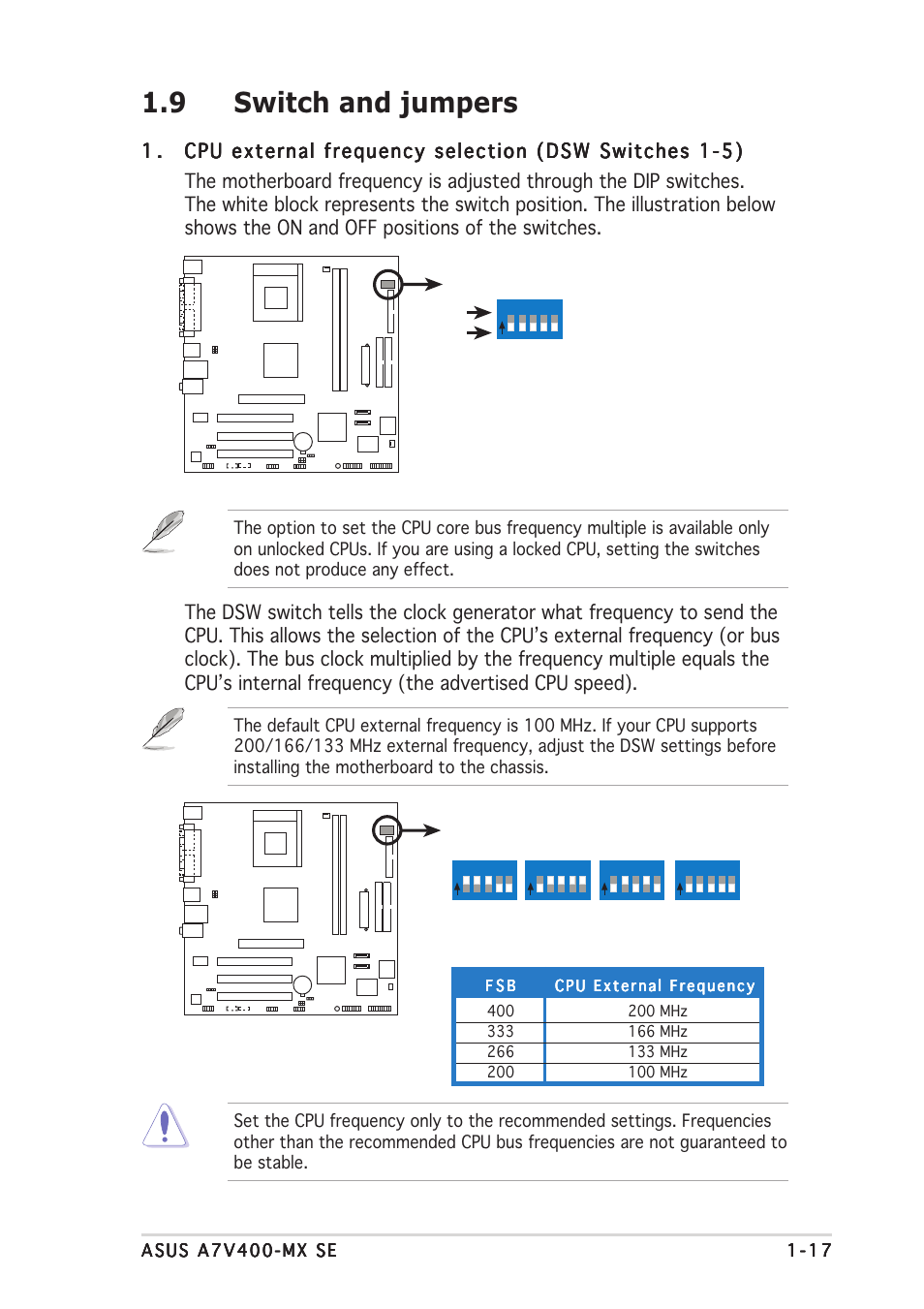 9 switch and jumpers | Asus A7V400-MX SE User Manual | Page 27 / 72