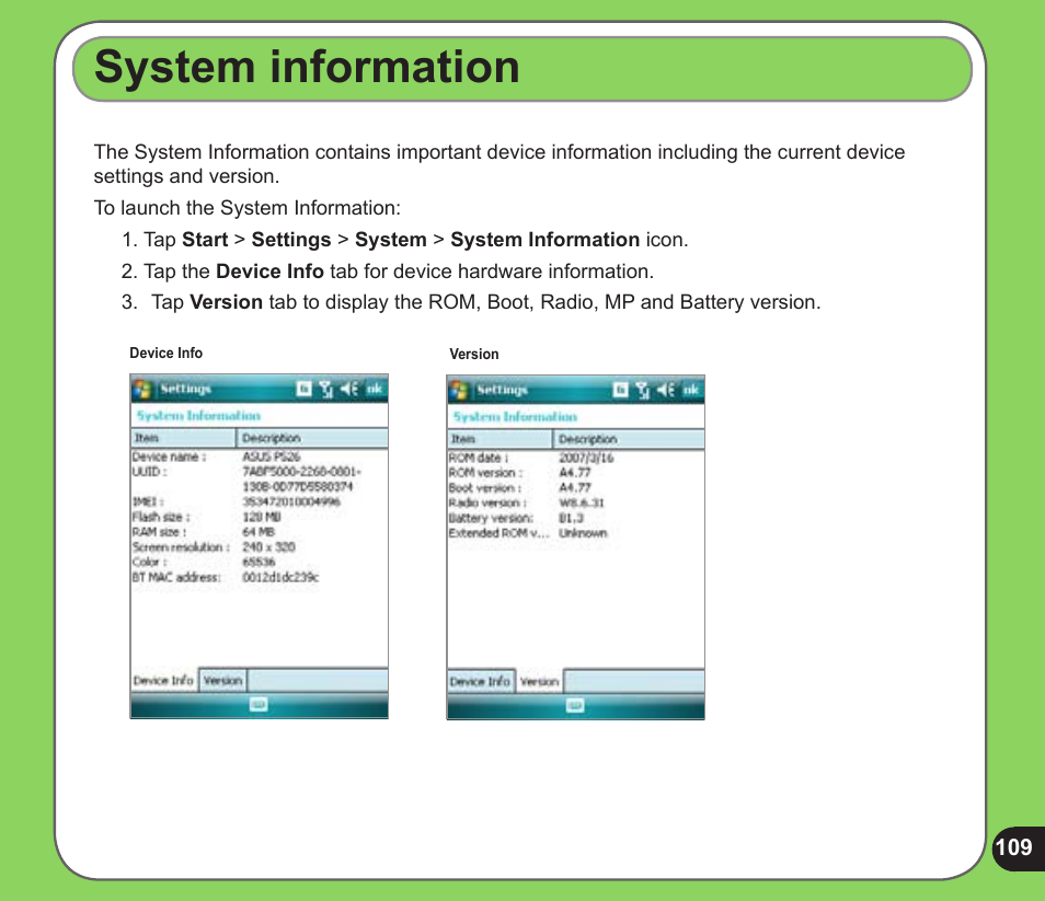 System information | Asus P526 User Manual | Page 109 / 122