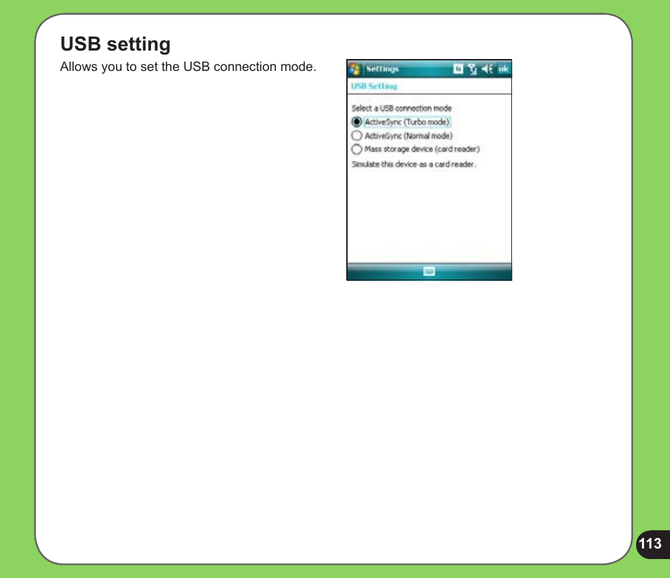 Usb setting | Asus P526 User Manual | Page 113 / 122