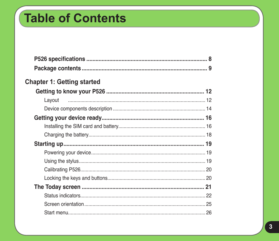 Asus P526 User Manual | Page 3 / 122