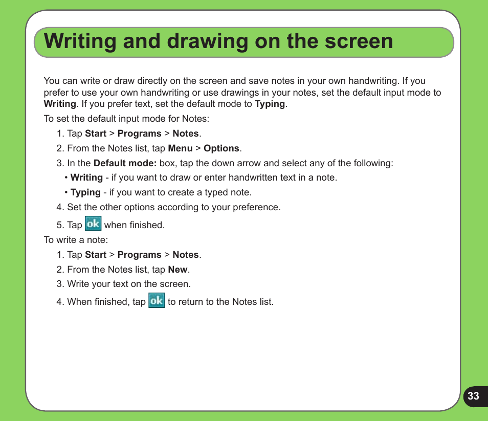 Writing and drawing on the screen | Asus P526 User Manual | Page 33 / 122