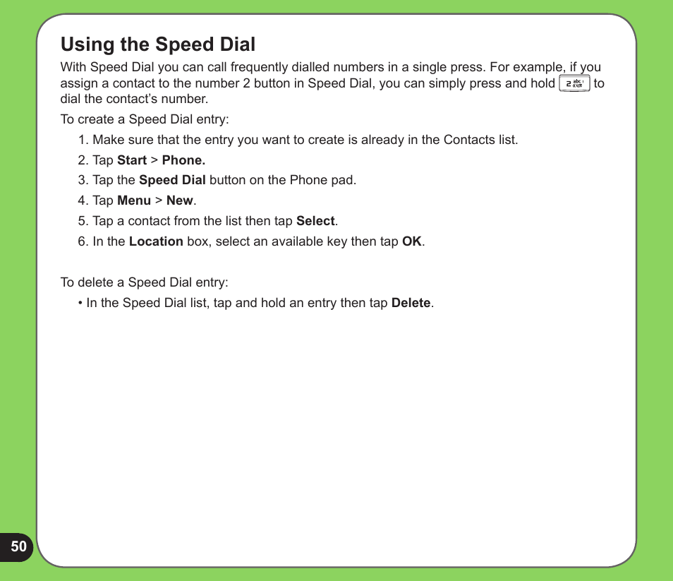 Using the speed dial | Asus P526 User Manual | Page 50 / 122