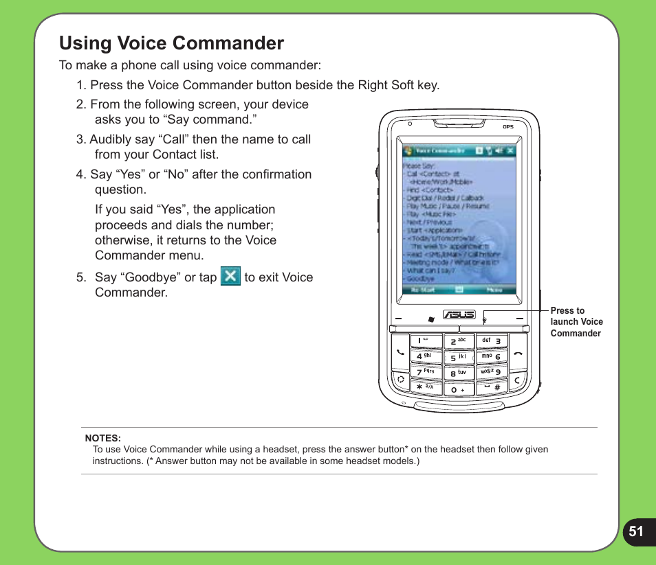 Using voice commander | Asus P526 User Manual | Page 51 / 122