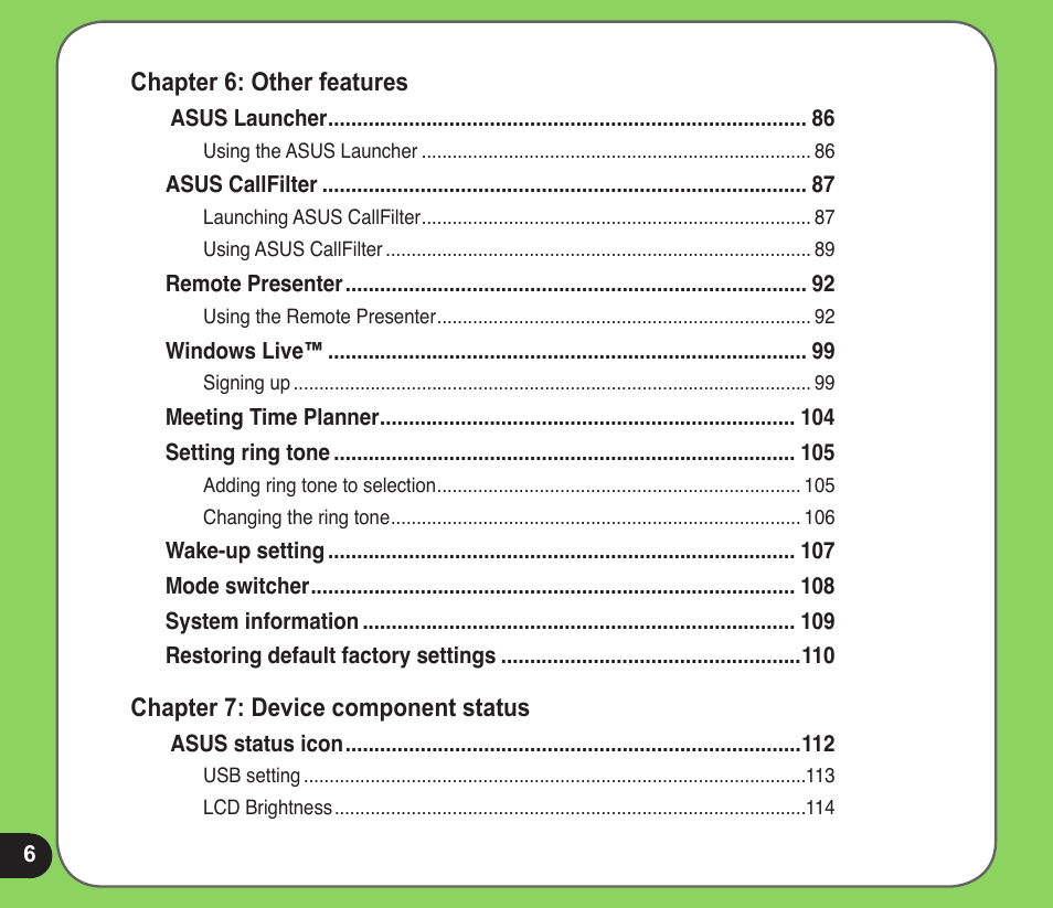 Asus P526 User Manual | Page 6 / 122