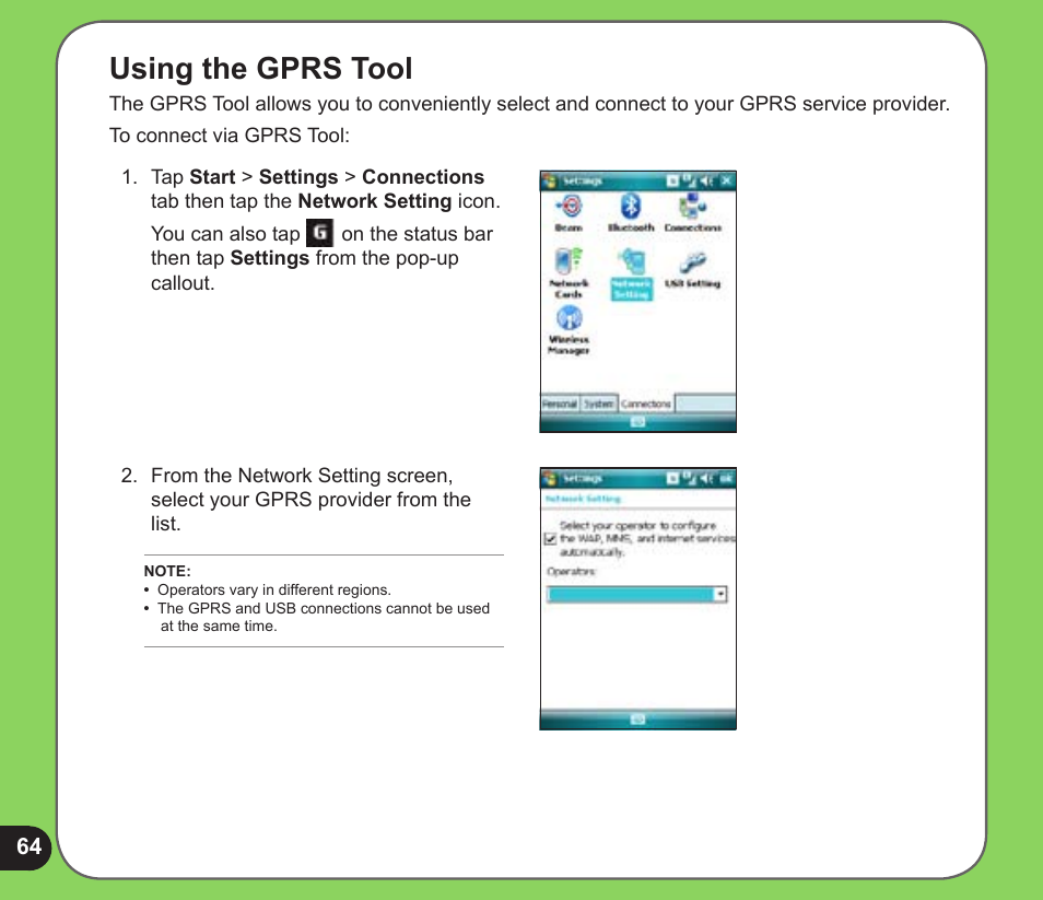 Using the gprs tool | Asus P526 User Manual | Page 64 / 122