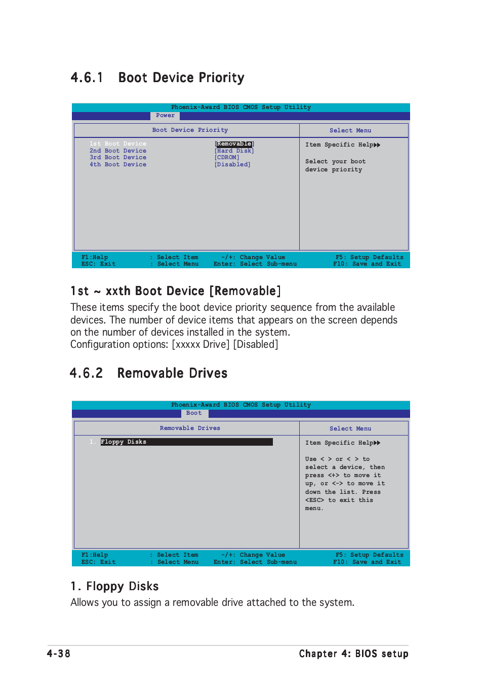 1st ~ xxth boot device [removable, Floppy disks | Asus A8V-E User Manual | Page 104 / 142