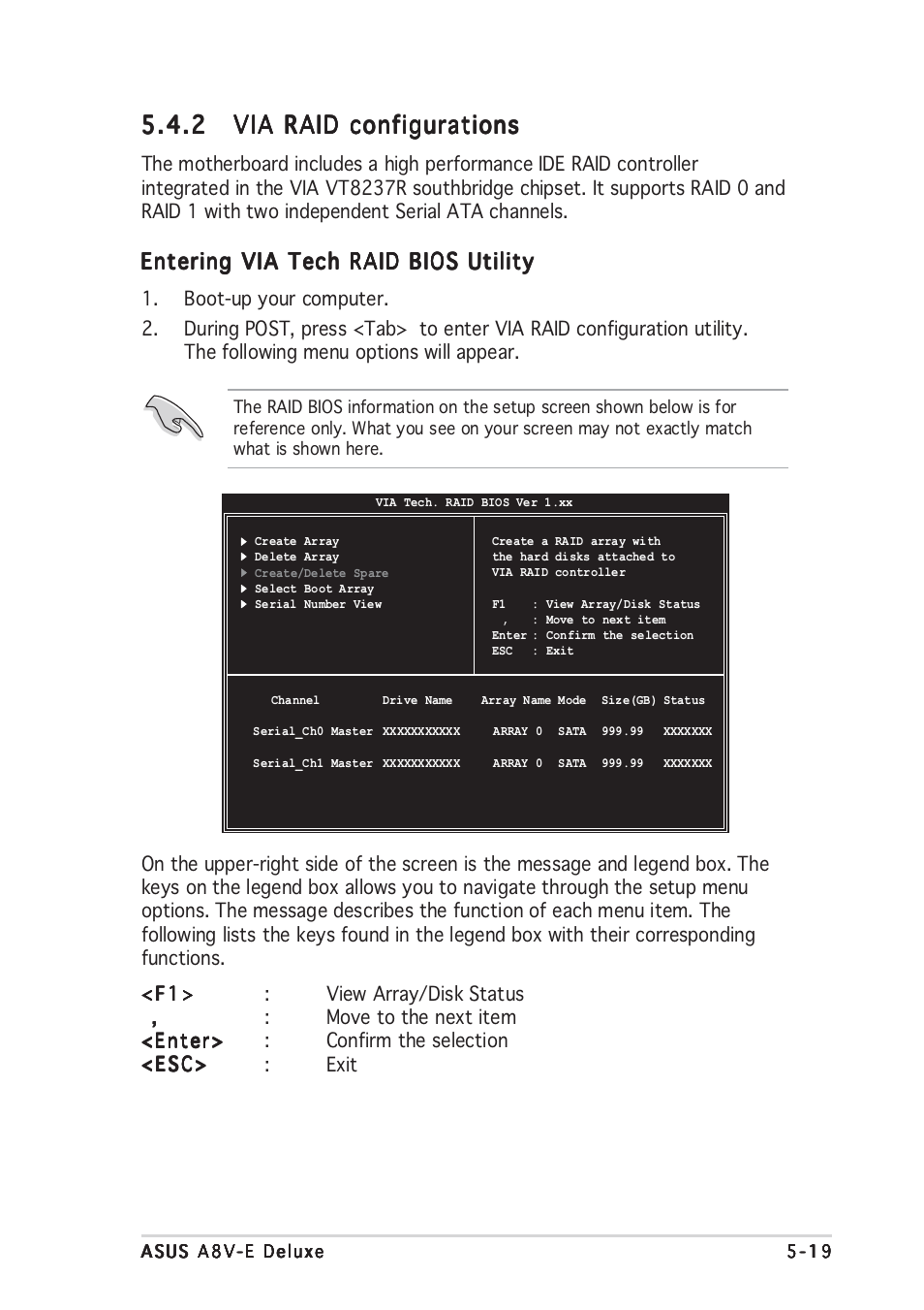 Entering via tech raid bios utility | Asus A8V-E User Manual | Page 133 / 142