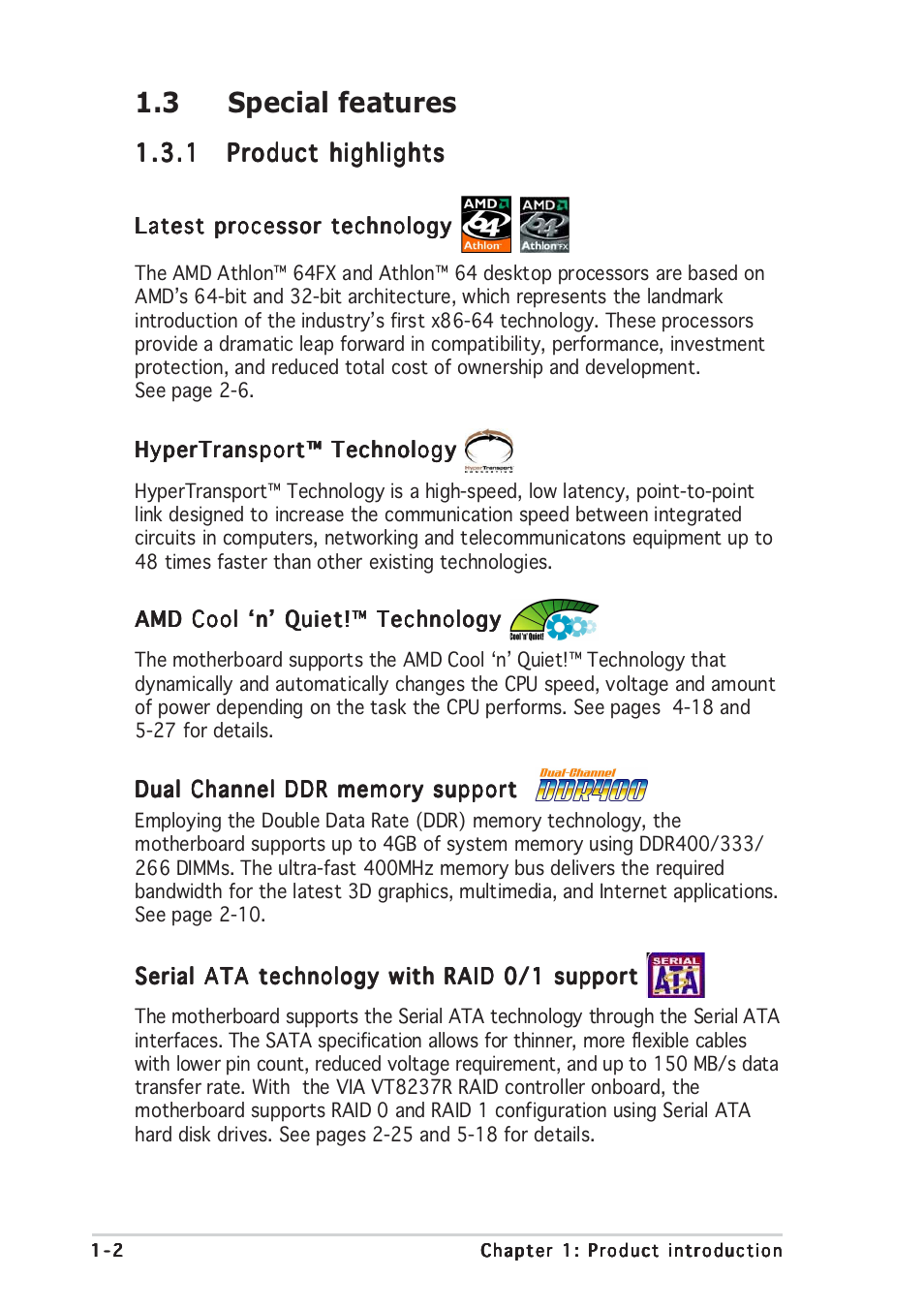 3 special features | Asus A8V-E User Manual | Page 18 / 142