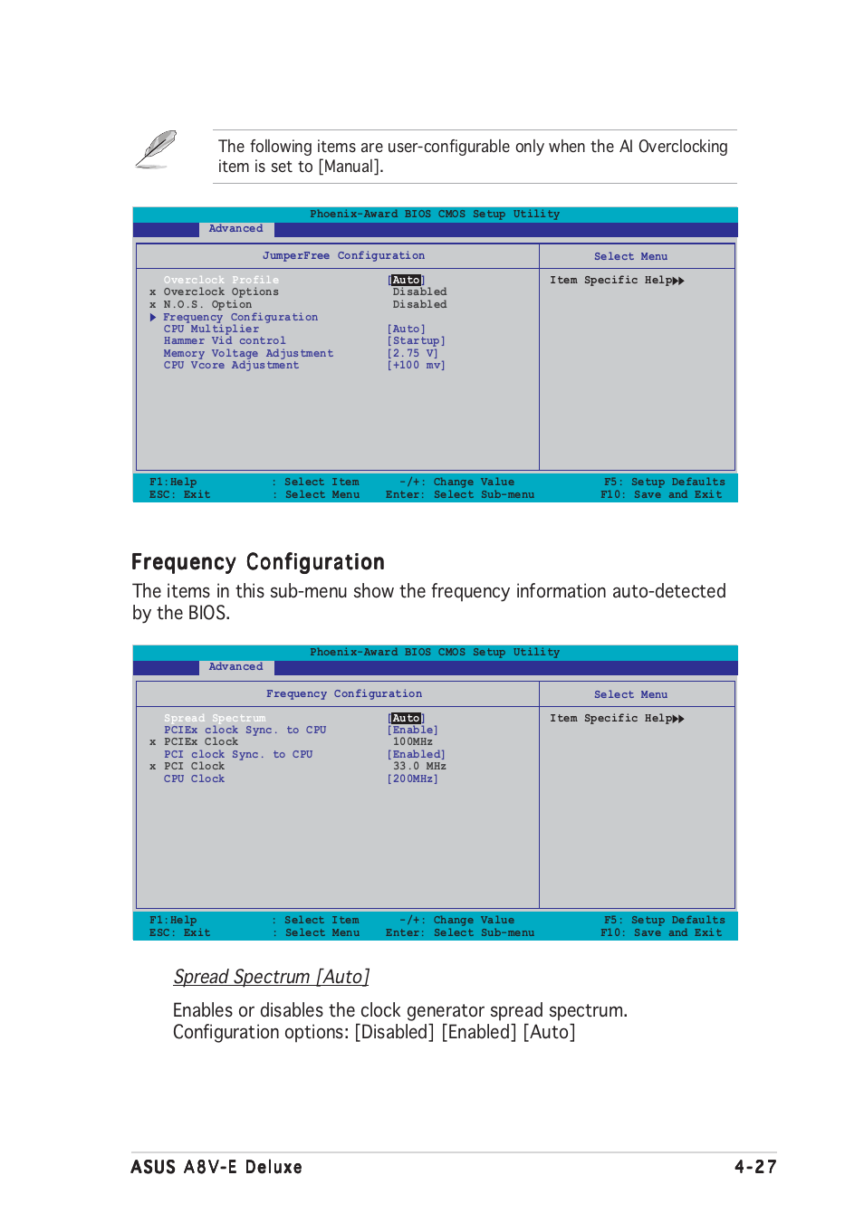 Frequency configuration | Asus A8V-E User Manual | Page 93 / 142