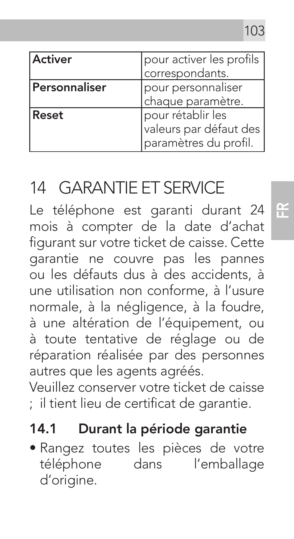 14 garantie et service | AEG Voxtel M311 User Manual | Page 103 / 216