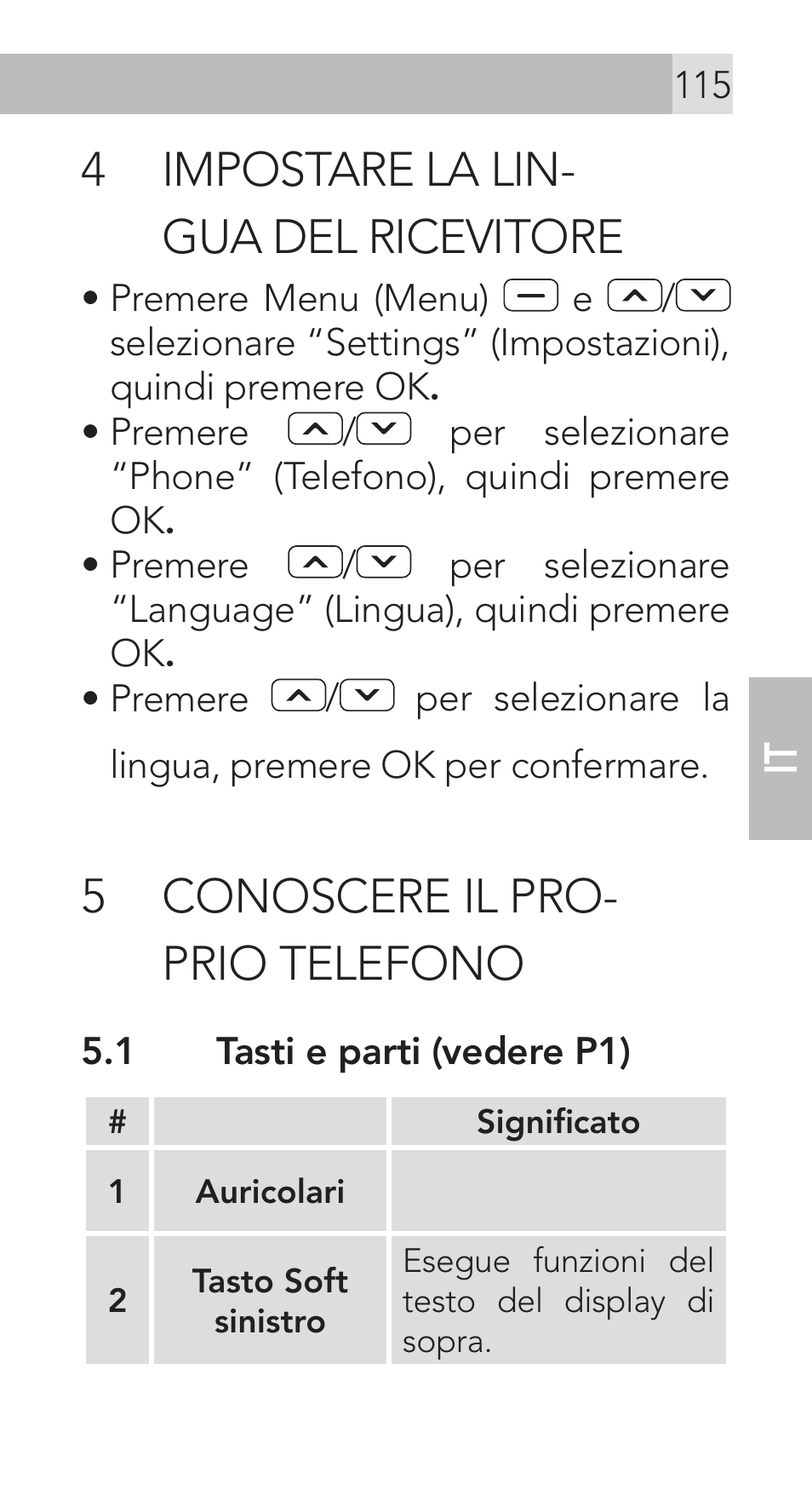 4 impostare la lin- gua del ricevitore, 5 conoscere il pro- prio telefono | AEG Voxtel M311 User Manual | Page 115 / 216