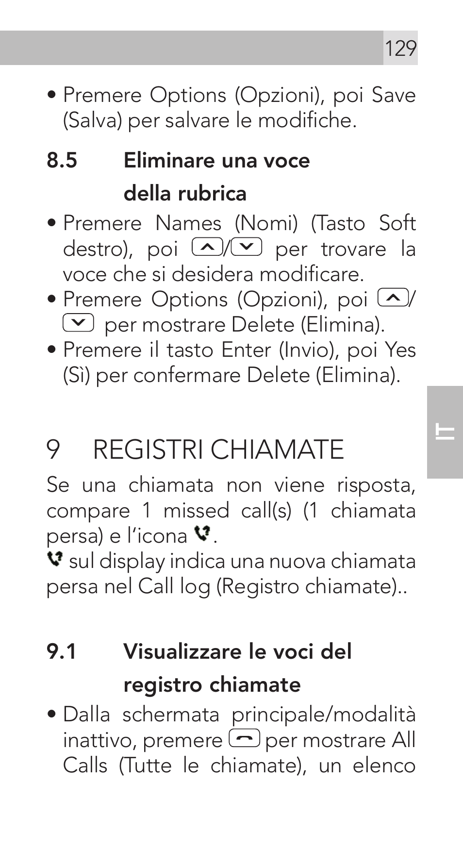 9 registri chiamate | AEG Voxtel M311 User Manual | Page 129 / 216
