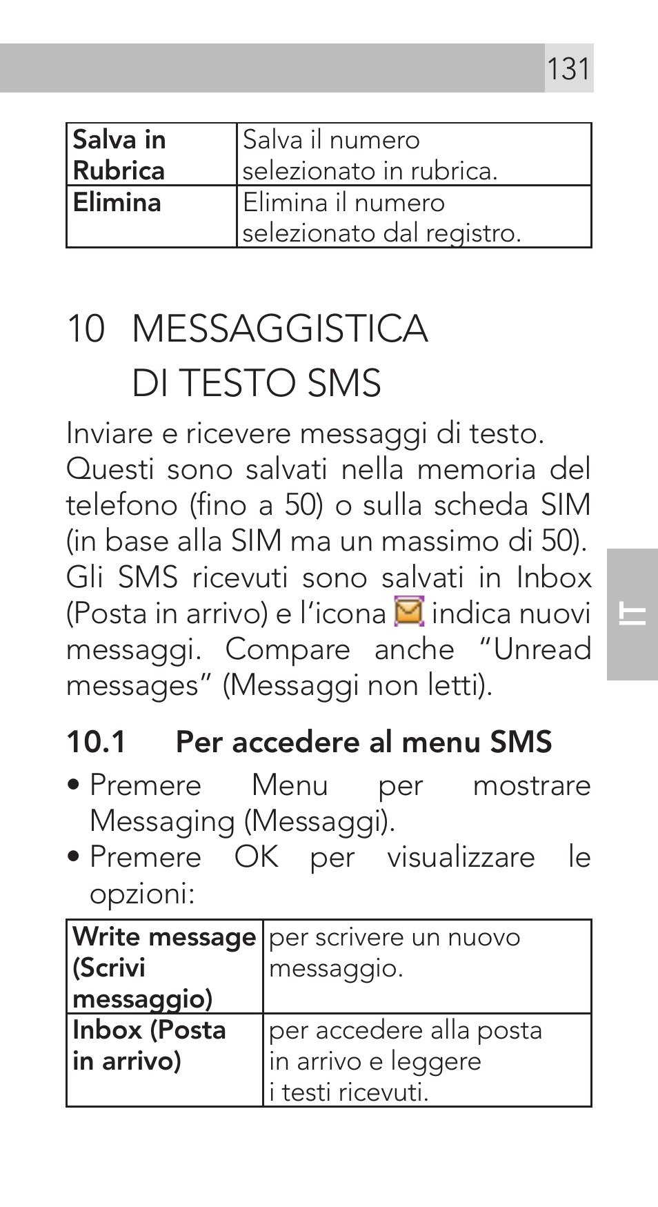 10 messaggistica di testo sms | AEG Voxtel M311 User Manual | Page 131 / 216