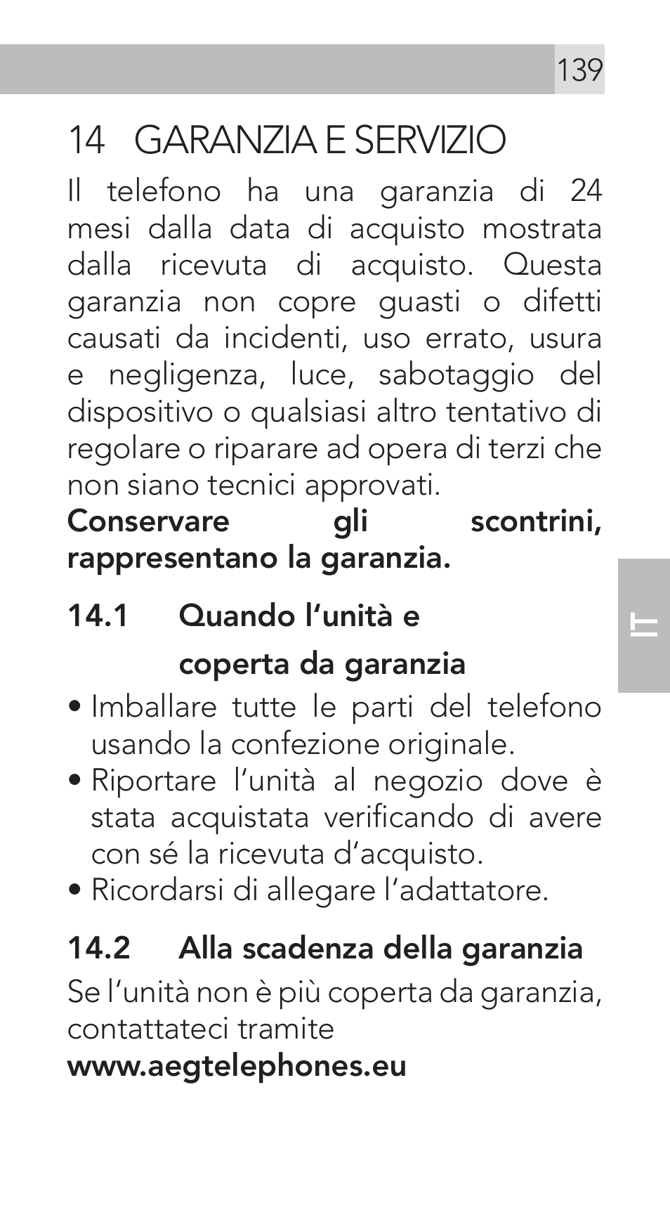 14 garanzia e servizio | AEG Voxtel M311 User Manual | Page 139 / 216