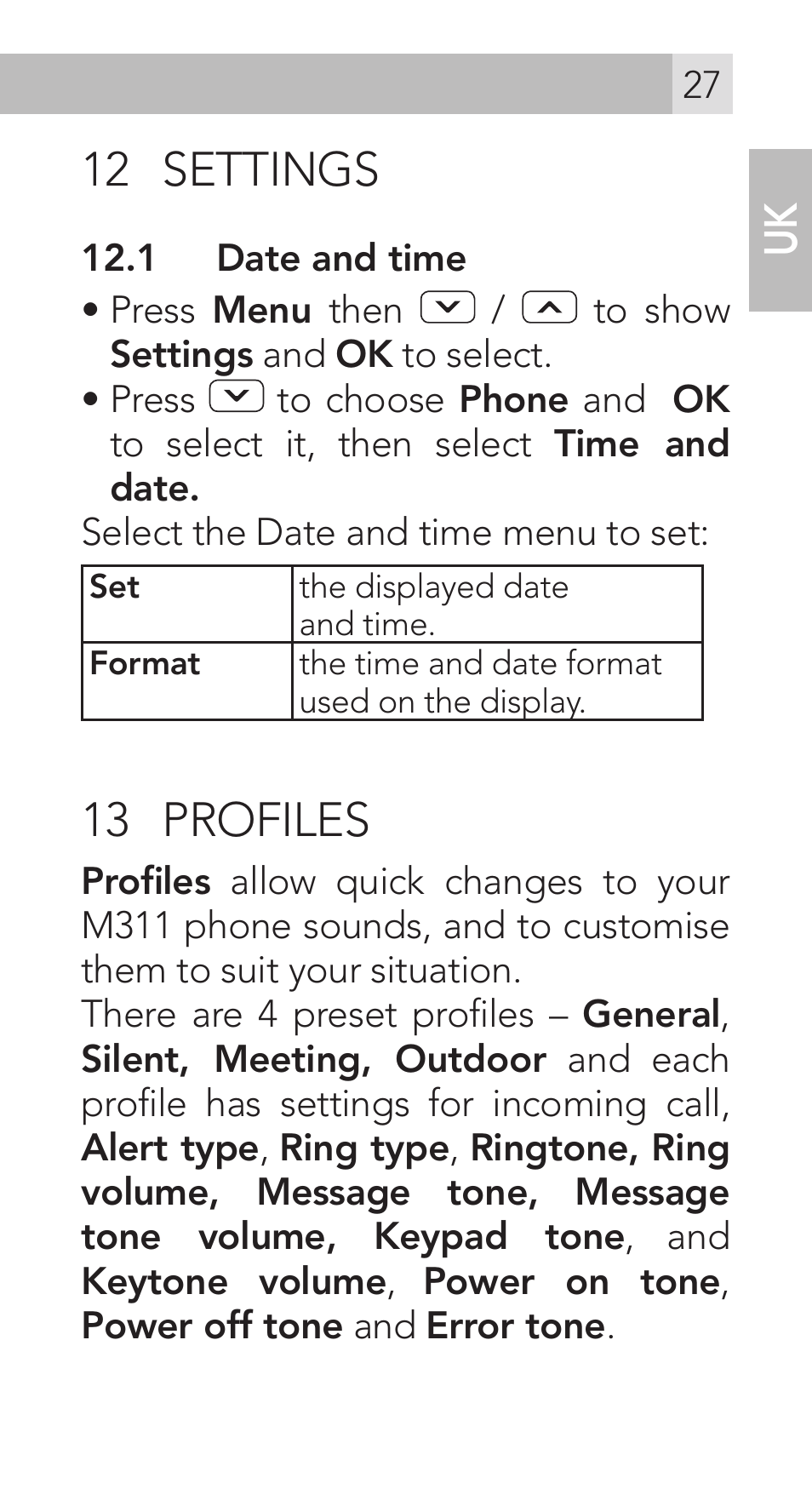 12 settings, 13 profiles | AEG Voxtel M311 User Manual | Page 27 / 216