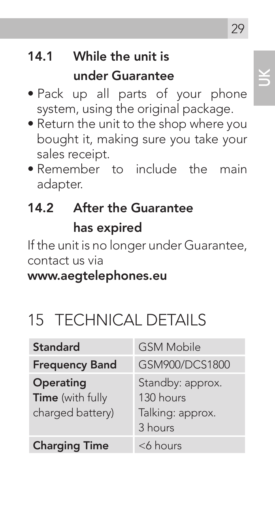 15 technical details | AEG Voxtel M311 User Manual | Page 29 / 216