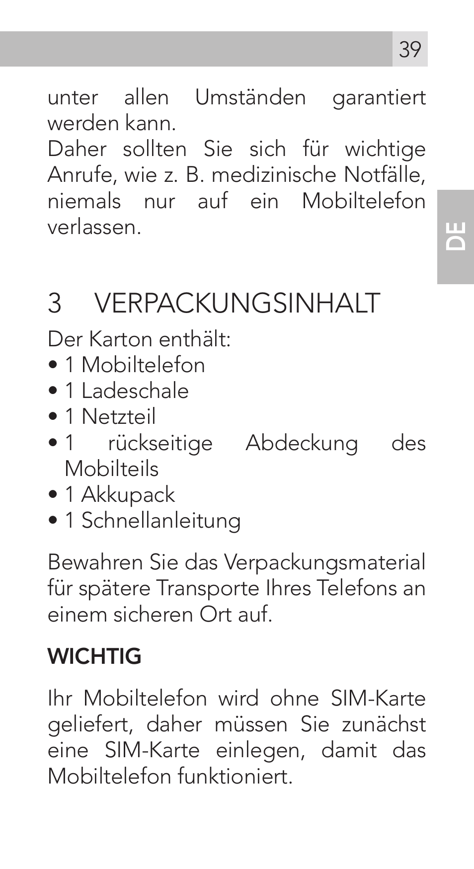 3 verpackungsinhalt | AEG Voxtel M311 User Manual | Page 39 / 216