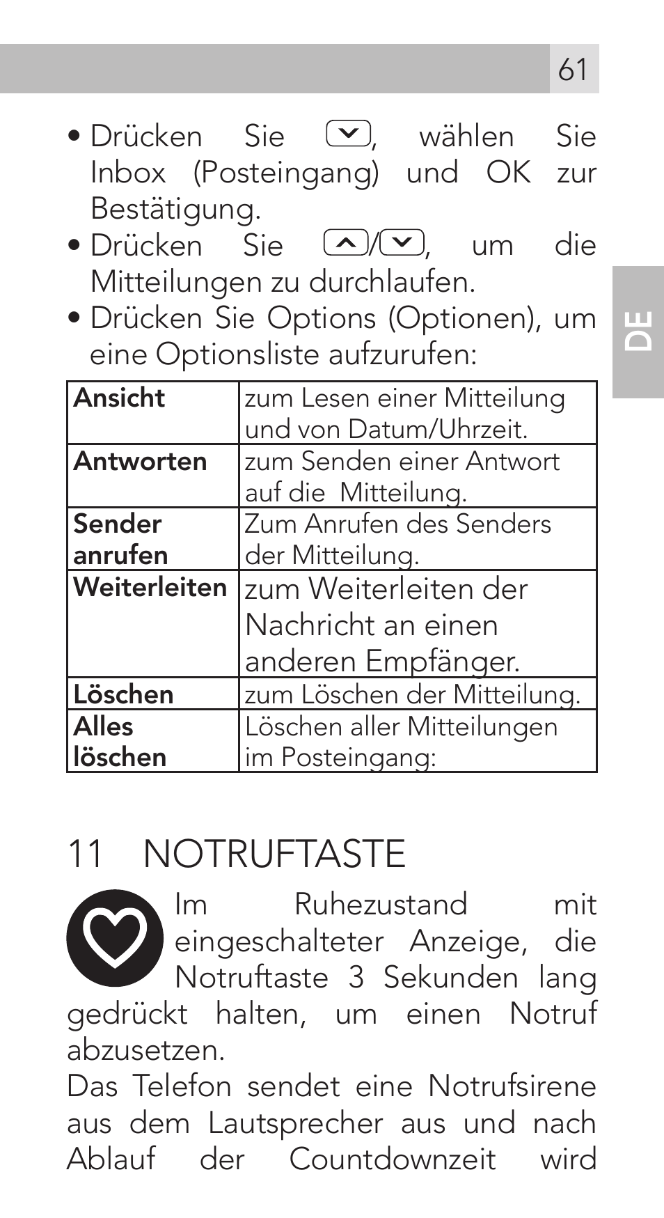 11 notruftaste | AEG Voxtel M311 User Manual | Page 61 / 216