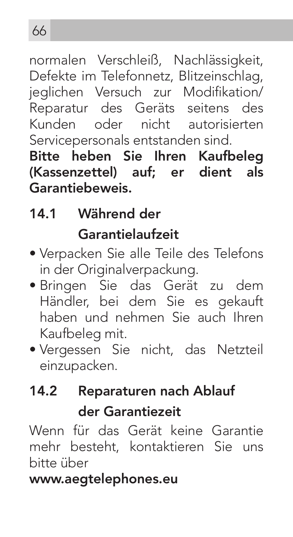 AEG Voxtel M311 User Manual | Page 66 / 216