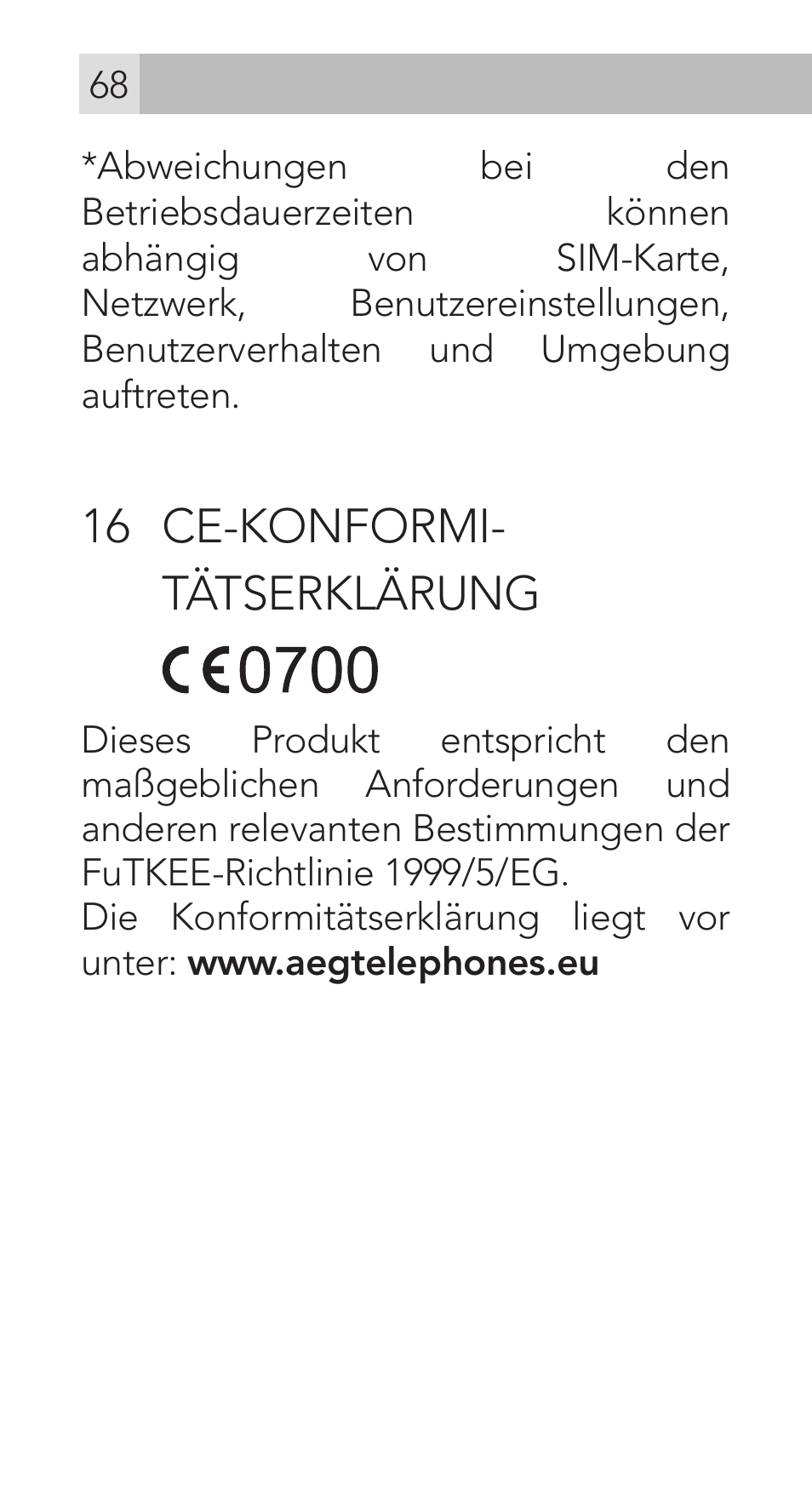 16 ce-konformi- tätserklärung | AEG Voxtel M311 User Manual | Page 68 / 216